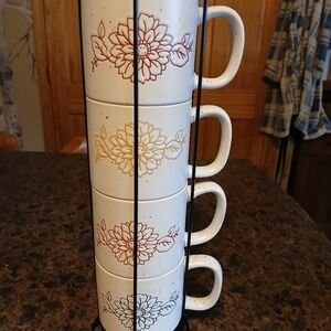 Floral Stackable Mug Set with Stand